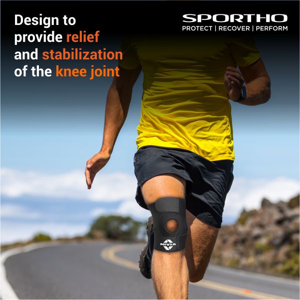 NIVIA Basic Patella Knee Support With Adjustable Vecro, Knee Braces & Sleeves, For Pain Relief & Recovery Available in S | M | L | XL & Black Color , Used for Rehabilitation & Recovery