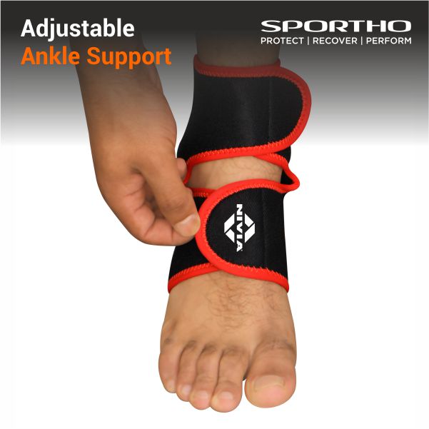 NIVIA Ankle Support With Adjustable Velcro, Ankle Sleeves, Braces or Wraps , For Injury Prevention Available in S | M | L | XL & Black / Red Color , Used for Rehabilitation & Recovery