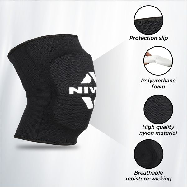 NIVIA Volleyball Knee Support with PU Foam Pad - (Pair) , Knee Braces & Sleeves, For Performance Enhancement Available in Large & Black Color , Used for All kind of impact Sports