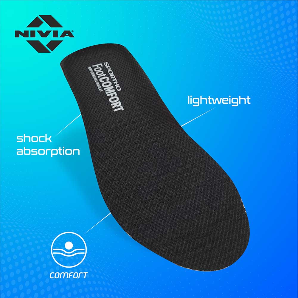 NIVIA Foot Comfort Insole , Insoles , For Cushioning & Comfort Available in Adult (UK 6-11) – EU 39-46 & Black Color , Used for Foot Care